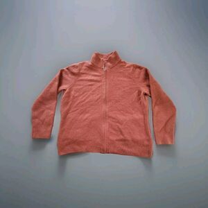 Daily Ritual Wool Blend Zip Up Sweater Cardigan Dusty Rose XL Pockets